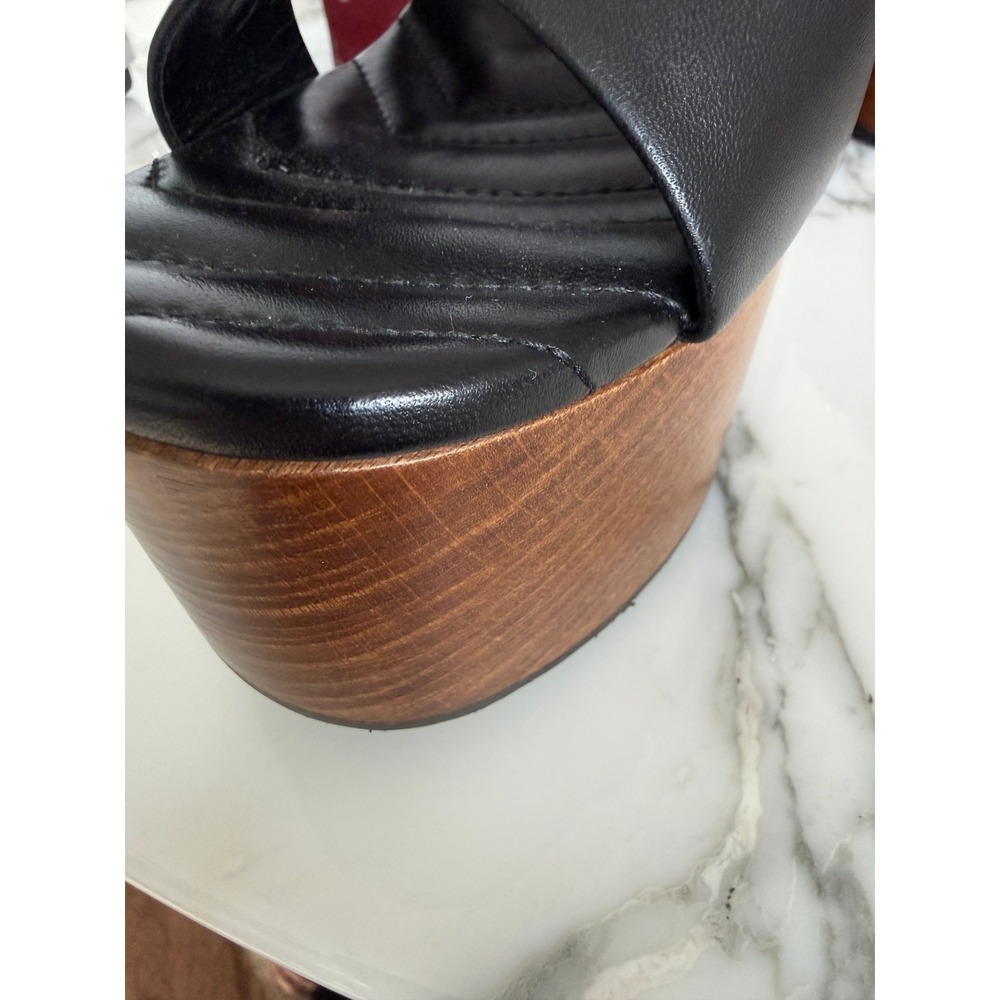 Gucci Nappa Charlotte Black Leather Wood Platform Block Heel Sandals 835313 sz40 - Picture 15 of 16